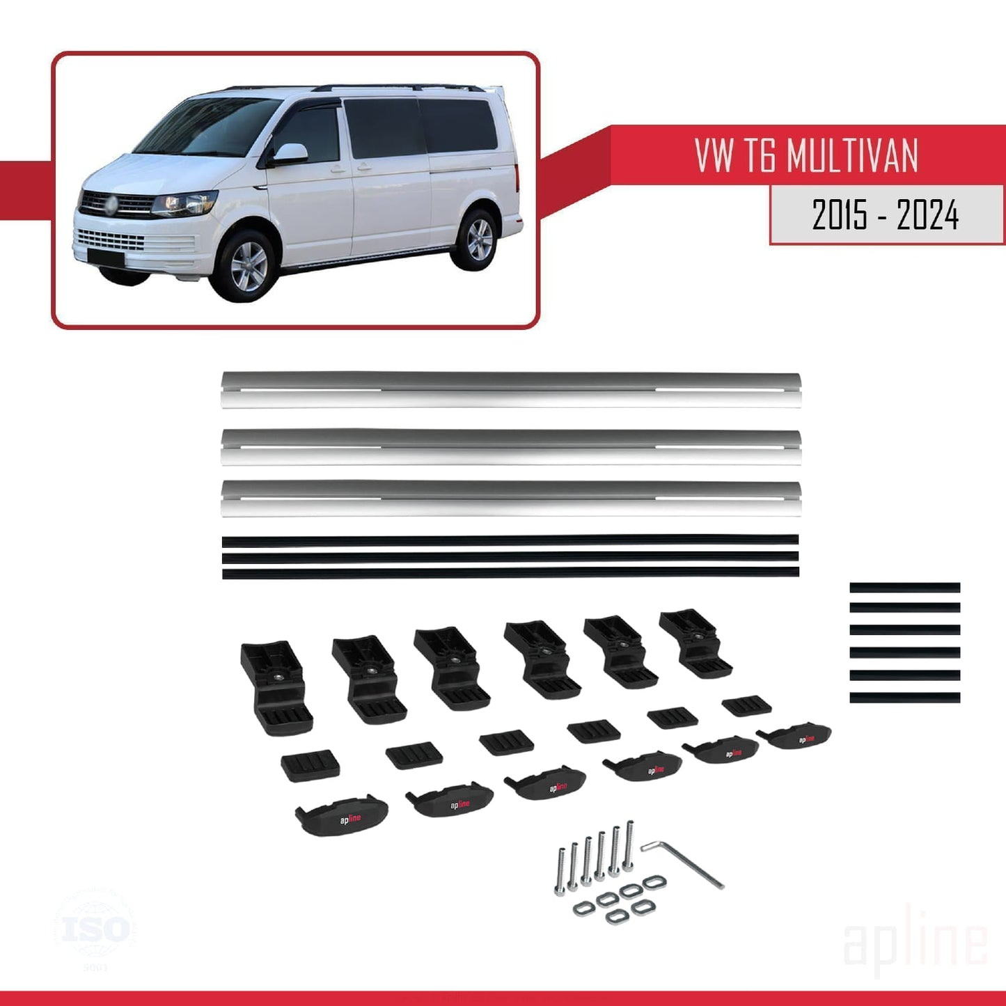 Compatible avec Volkswagen T6 Multivan 2015-2024 BASIC Model Barres de Toit Railing Porte-Bagages de Voiture Gris Aluminium 3 Barres