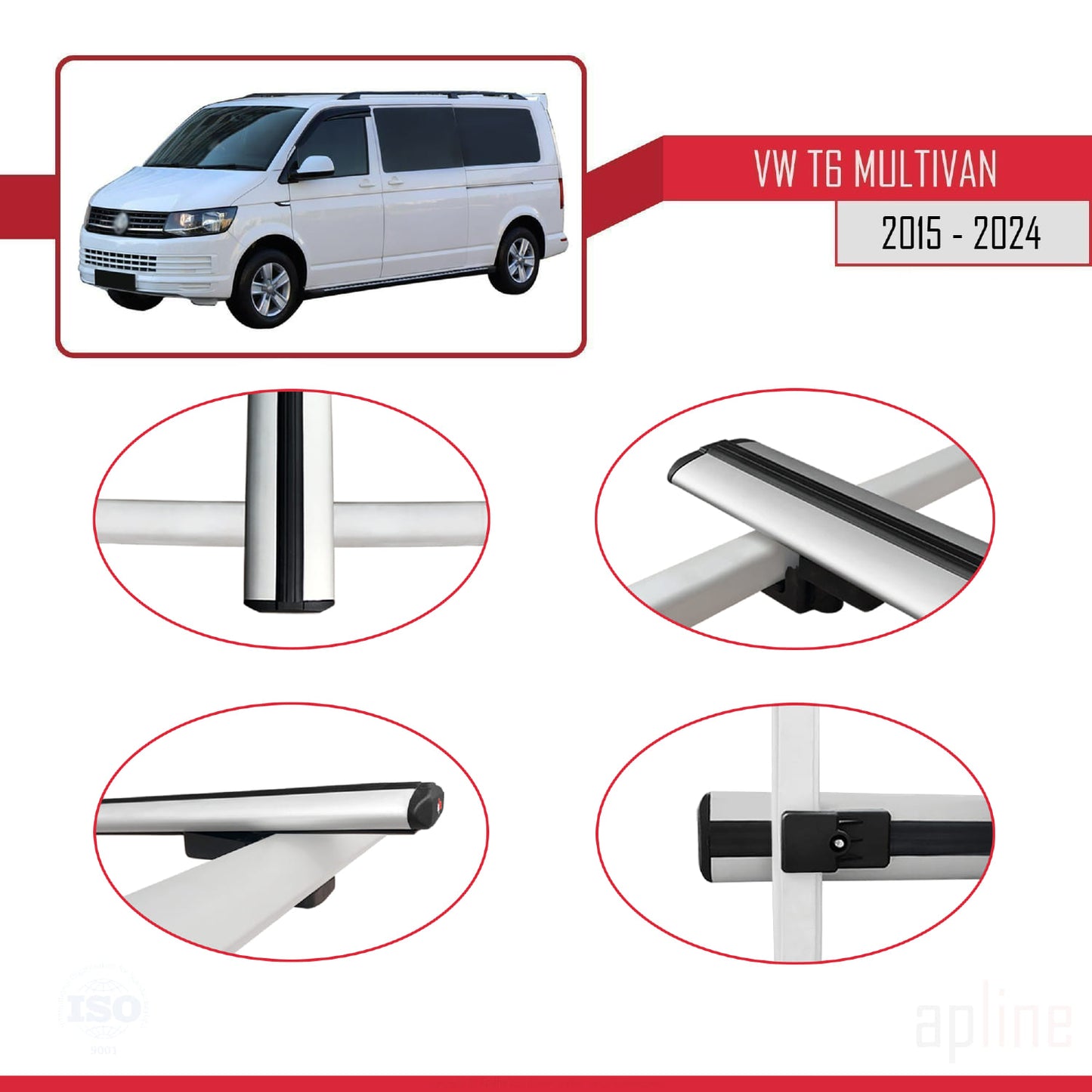 Compatible avec Volkswagen T6 Multivan 2015-2024 BASIC Model Barres de Toit Railing Porte-Bagages de Voiture Gris Aluminium 2 Barres