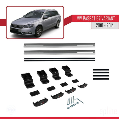 Compatible avec Volkswagen Passat B7 (3C) Variant 2010-2014 BASIC Model Barres de Toit Railing Porte-Bagages de Voiture Gris Aluminium 2 Barres