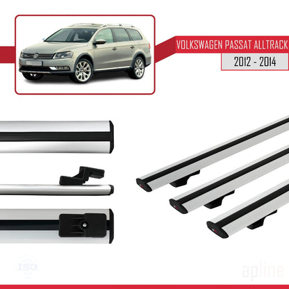 Compatible avec Volkswagen Passat B7 (3C) Alltrack 2012-2014 BASIC Model Barres de Toit Railing Porte-Bagages de Voiture Gris Aluminium 3 Barres