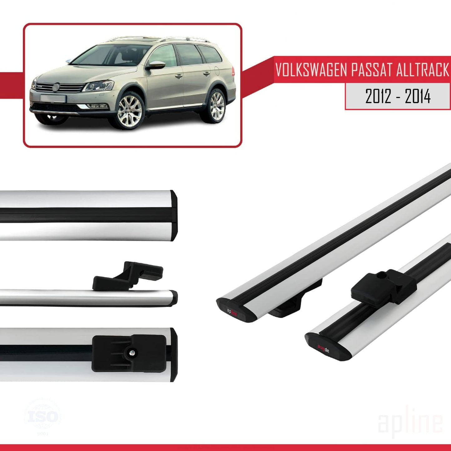 Compatible avec Volkswagen Passat B7 (3C) Alltrack 2012-2014 BASIC Model Barres de Toit Railing Porte-Bagages de Voiture Gris Aluminium 2 Barres