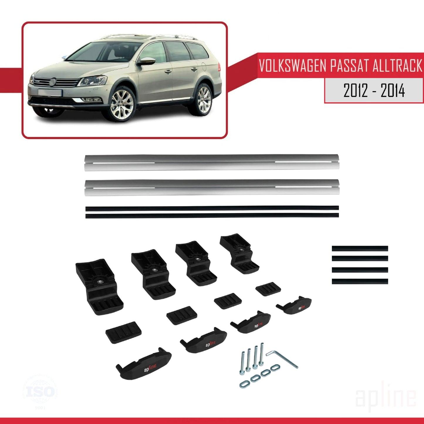Compatible avec Volkswagen Passat B7 (3C) Alltrack 2012-2014 BASIC Model Barres de Toit Railing Porte-Bagages de Voiture Gris Aluminium 2 Barres