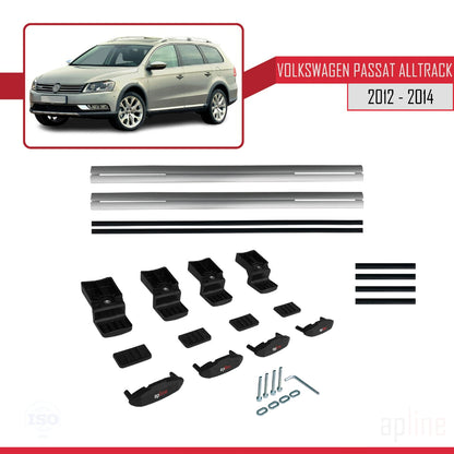 Compatible avec Volkswagen Passat B7 (3C) Alltrack 2012-2014 BASIC Model Barres de Toit Railing Porte-Bagages de Voiture Gris Aluminium 2 Barres