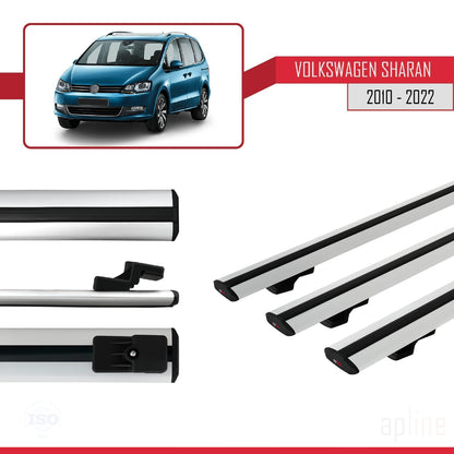 Compatible avec Volkswagen Sharan 2 (7N) 2010-2022 BASIC Model Barres de Toit Railing Porte-Bagages de Voiture Gris Aluminium 3 Barres