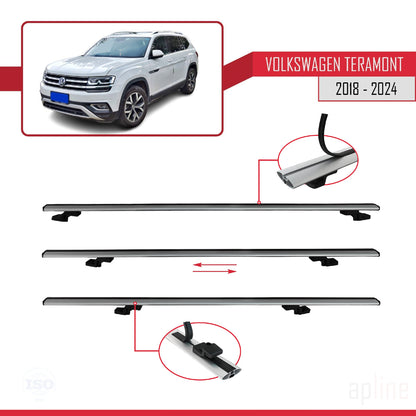 Compatible avec Volkswagen Teramont (CA1) 2018-2024 BASIC Model Barres de Toit Railing Porte-Bagages de Voiture Gris Aluminium 3 Barres