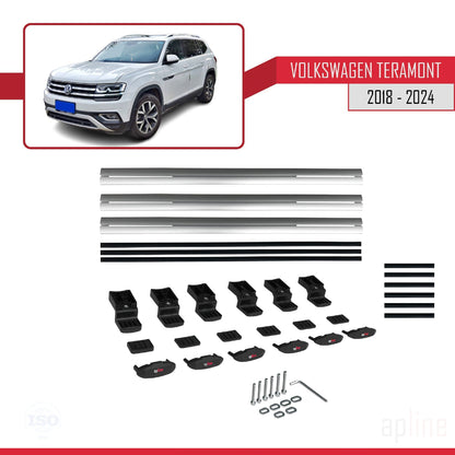 Compatible avec Volkswagen Teramont (CA1) 2018-2024 BASIC Model Barres de Toit Railing Porte-Bagages de Voiture Gris Aluminium 3 Barres