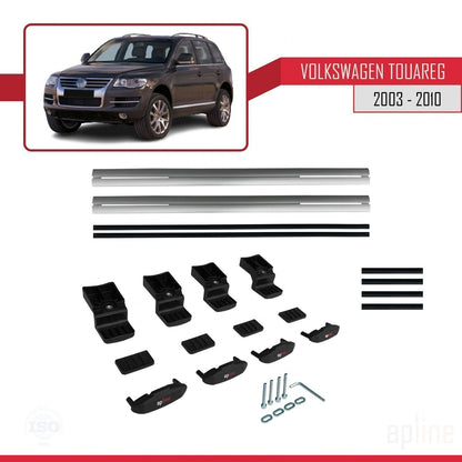 Compatible avec Volkswagen Touareg (7L) 2002-2010 BASIC Model Barres de Toit Railing Porte-Bagages de Voiture Gris Aluminium 2 Barres