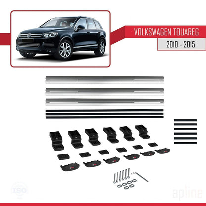 Compatible avec Volkswagen Touareg 2 (7P) Pre-Facelift 2010-2015 BASIC Model Barres de Toit Railing Porte-Bagages de Voiture Gris Aluminium 3 Barres