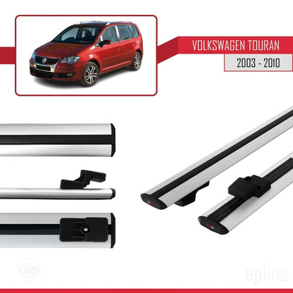Compatible avec Volkswagen Touran (1T) Pre-Facelift 2003-2010 BASIC Model Barres de Toit Railing Porte-Bagages de Voiture Gris Aluminium 2 Barres