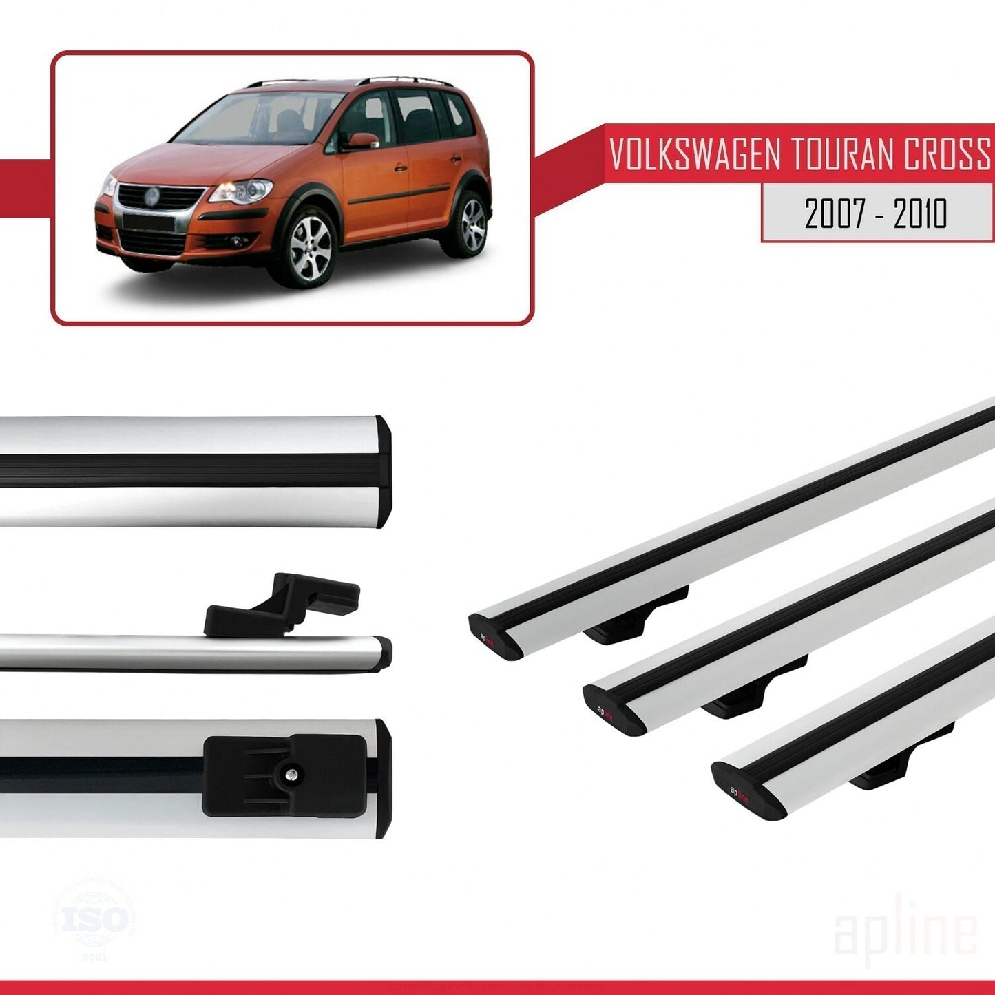 Compatible avec Volkswagen Touran Cross Pre-Facelift 2007-2010 BASIC Model Barres de Toit Railing Porte-Bagages de Voiture Gris Aluminium 3 Barres