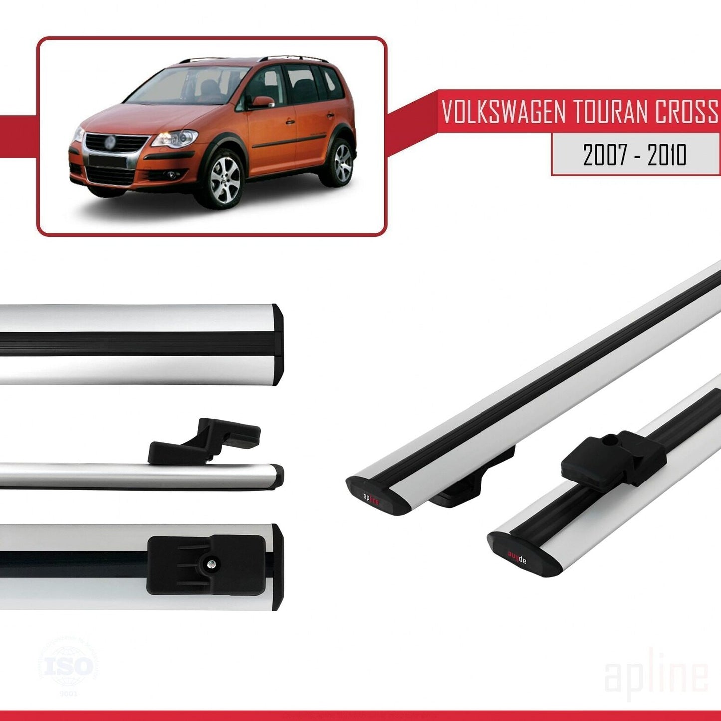Compatible avec Volkswagen Touran Cross Pre-Facelift 2007-2010 BASIC Model Barres de Toit Railing Porte-Bagages de Voiture Gris Aluminium 2 Barres