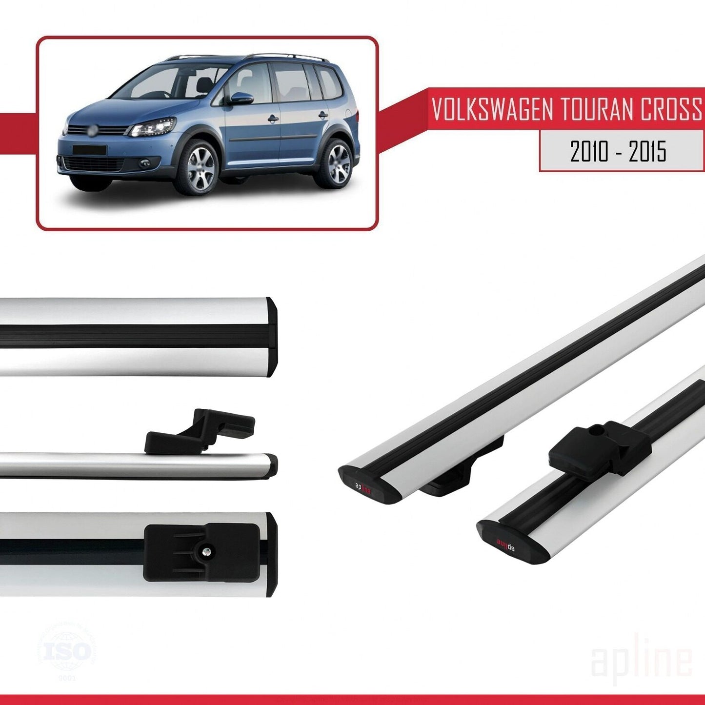 Compatible avec Volkswagen Touran Cross Post-Facelift 2010-2015 BASIC Model Barres de Toit Railing Porte-Bagages de Voiture Gris Aluminium 2 Barres