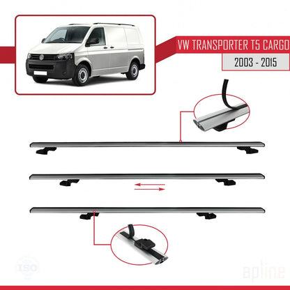 Compatible avec Volkswagen T5 Transporter 2003-2015 BASIC Model Barres de Toit Railing Porte-Bagages de Voiture Gris Aluminium 2 Barres