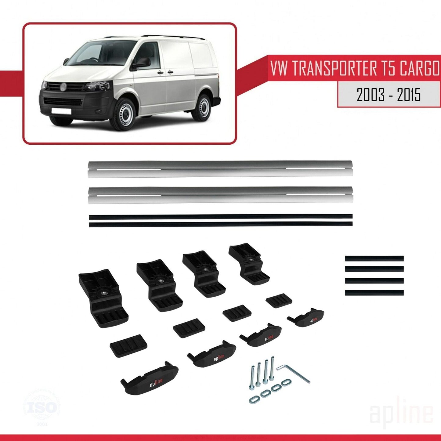 Compatible avec Volkswagen T5 Transporter 2003-2015 BASIC Model Barres de Toit Railing Porte-Bagages de Voiture Gris Aluminium 2 Barres