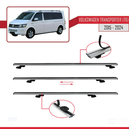 Compatible avec Volkswagen T6 Transporter 2015-2024 BASIC Model Barres de Toit Railing Porte-Bagages de Voiture Gris Aluminium 2 Barres