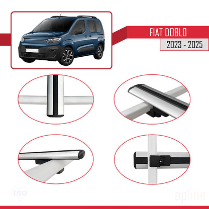 Kompatibel mit Fiat Doblo 3 2023-2025 Basismodell Dachgepäckträger, Reling, Gepäckträger, graues Aluminium, 4 Stangen