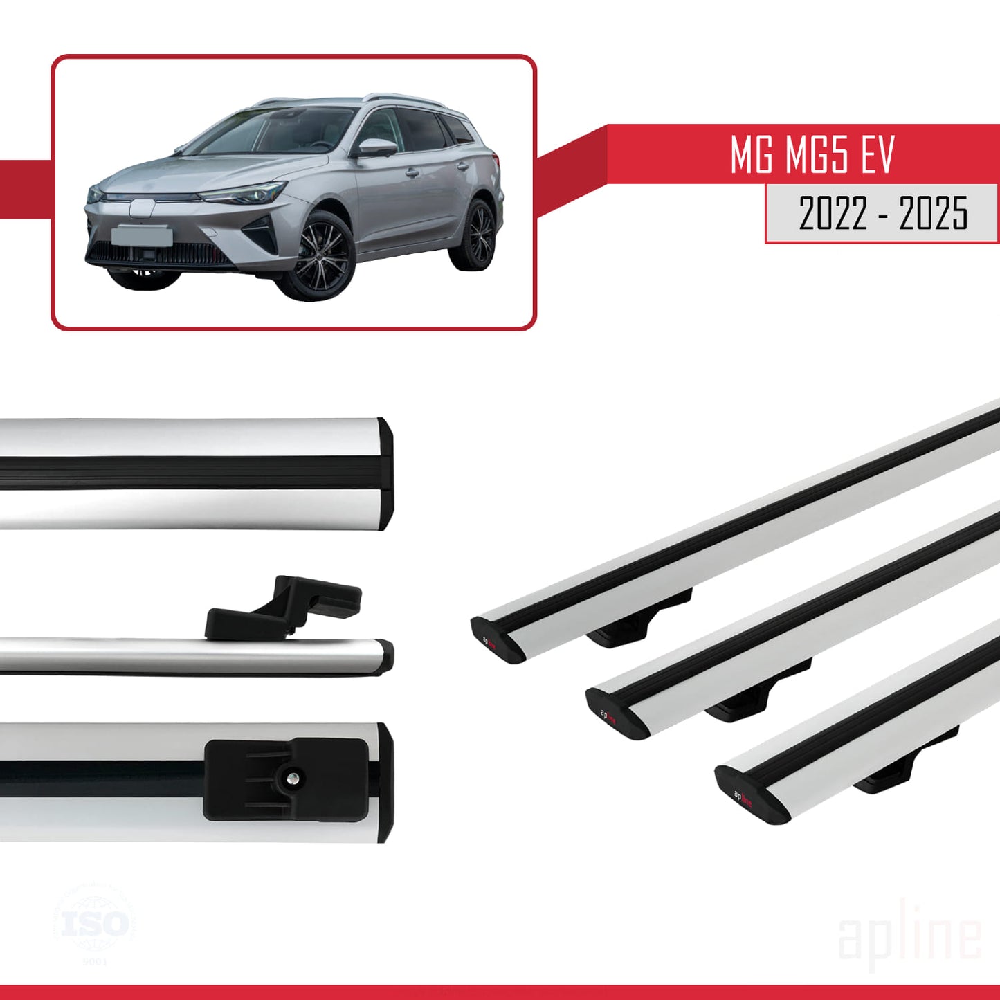 Kompatibel mit MG 5 EV 2022-2025 BASIC Model Relingträger Dachträger Auto Gepäckträger Grau Aluminium 3 Stangen
