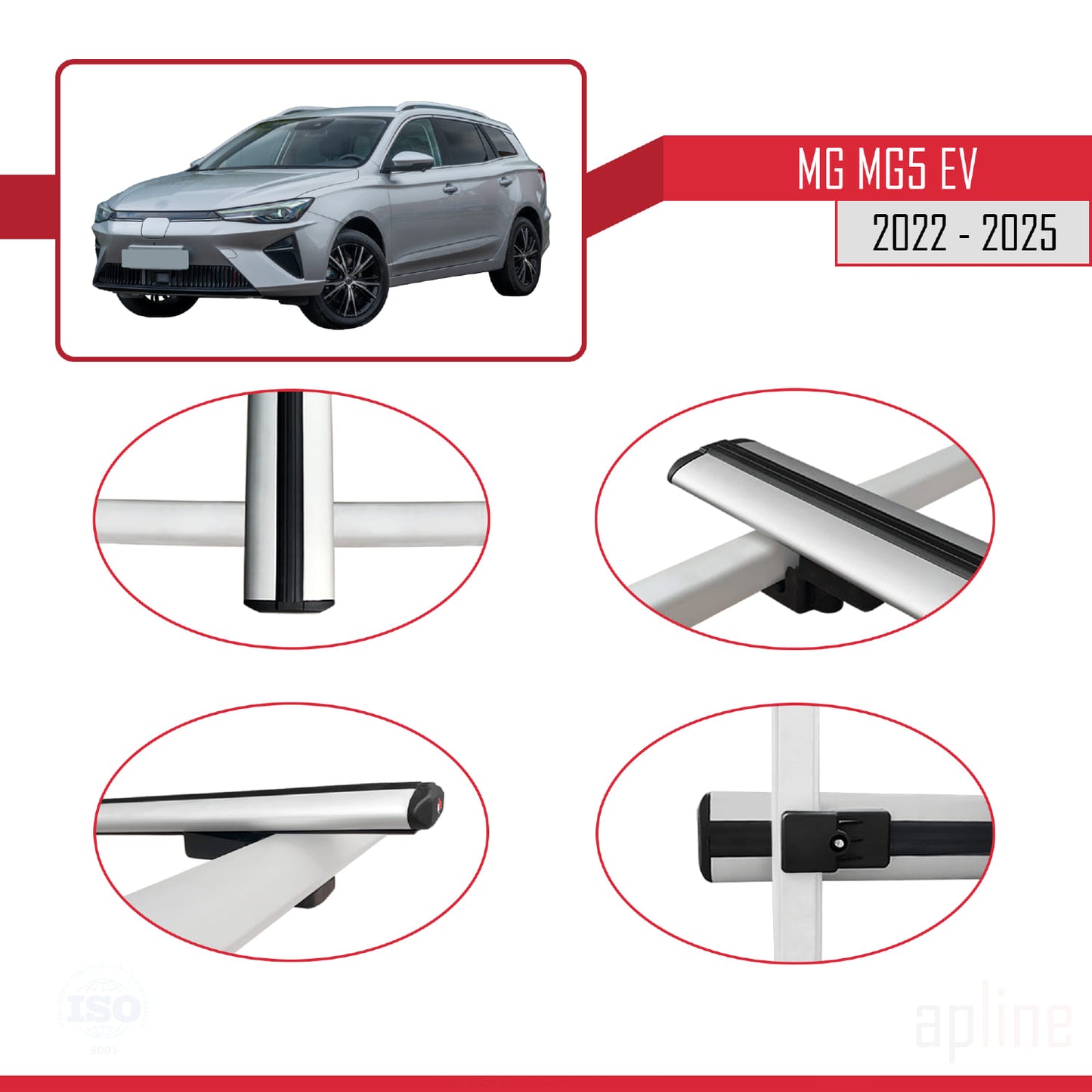Kompatibel mit MG 5 EV 2022-2025 BASIC Model Relingträger Dachträger Auto Gepäckträger Grau Aluminium 3 Stangen
