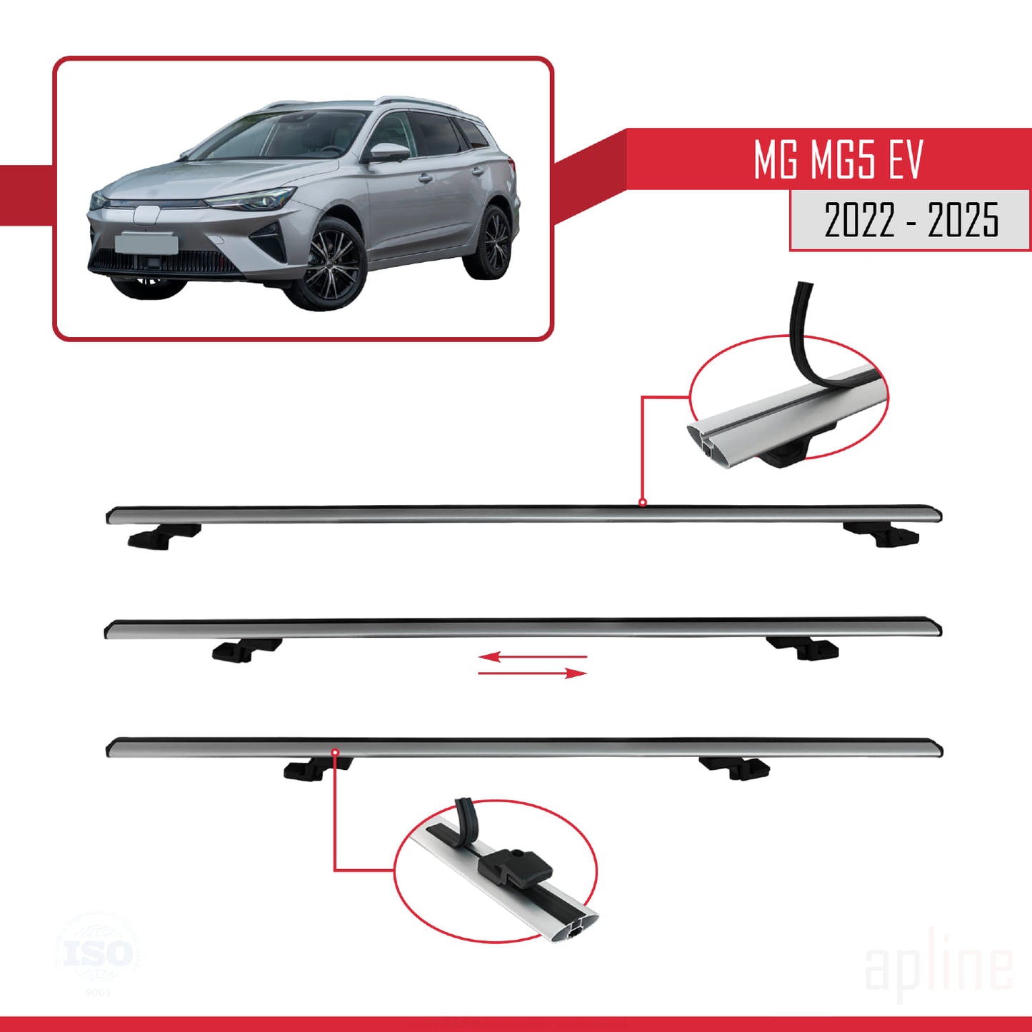 Kompatibel mit MG 5 EV 2022-2025 BASIC Model Relingträger Dachträger Auto Gepäckträger Grau Aluminium 3 Stangen