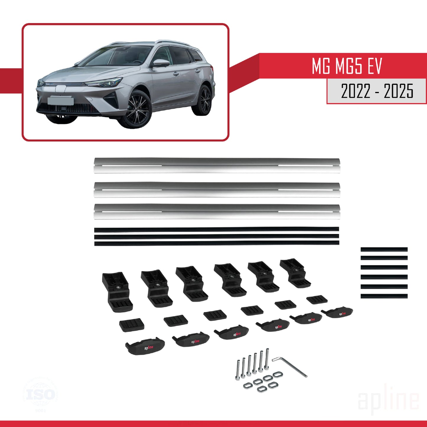 Kompatibel mit MG 5 EV 2022-2025 BASIC Model Relingträger Dachträger Auto Gepäckträger Grau Aluminium 3 Stangen