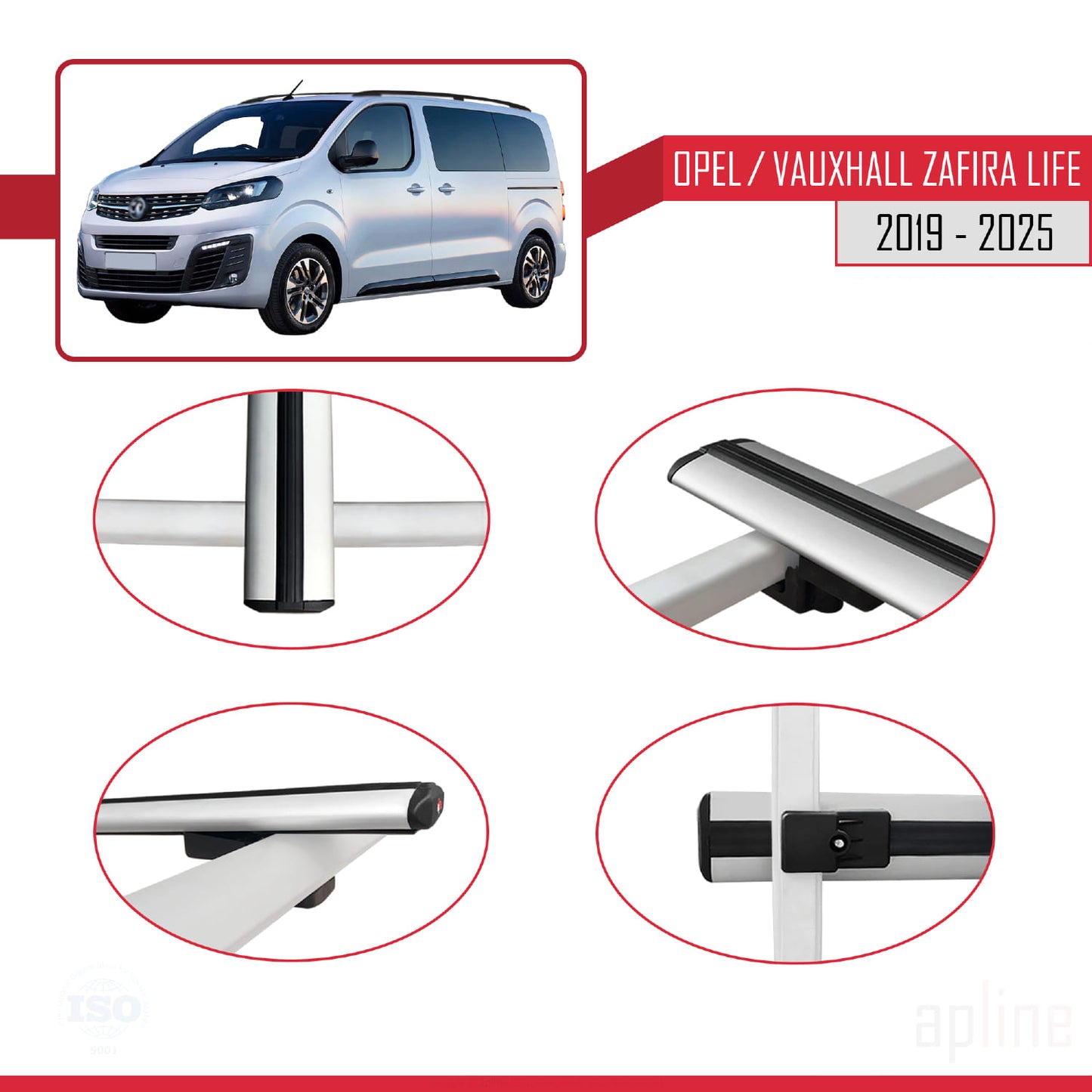 Compatible avec Opel Zafira Life 2019-2025 BASIC Model Barres de Toit Railing Porte-Bagages de Voiture Gris Aluminium 3 Barres