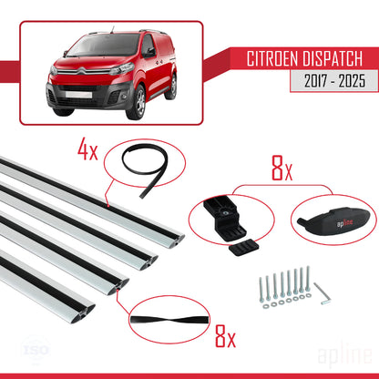 Kompatibel mit Citroen Dispatch (K0) 2017-2025 Basismodell Dachgepäckträger, graues Aluminium, 4 Stangen