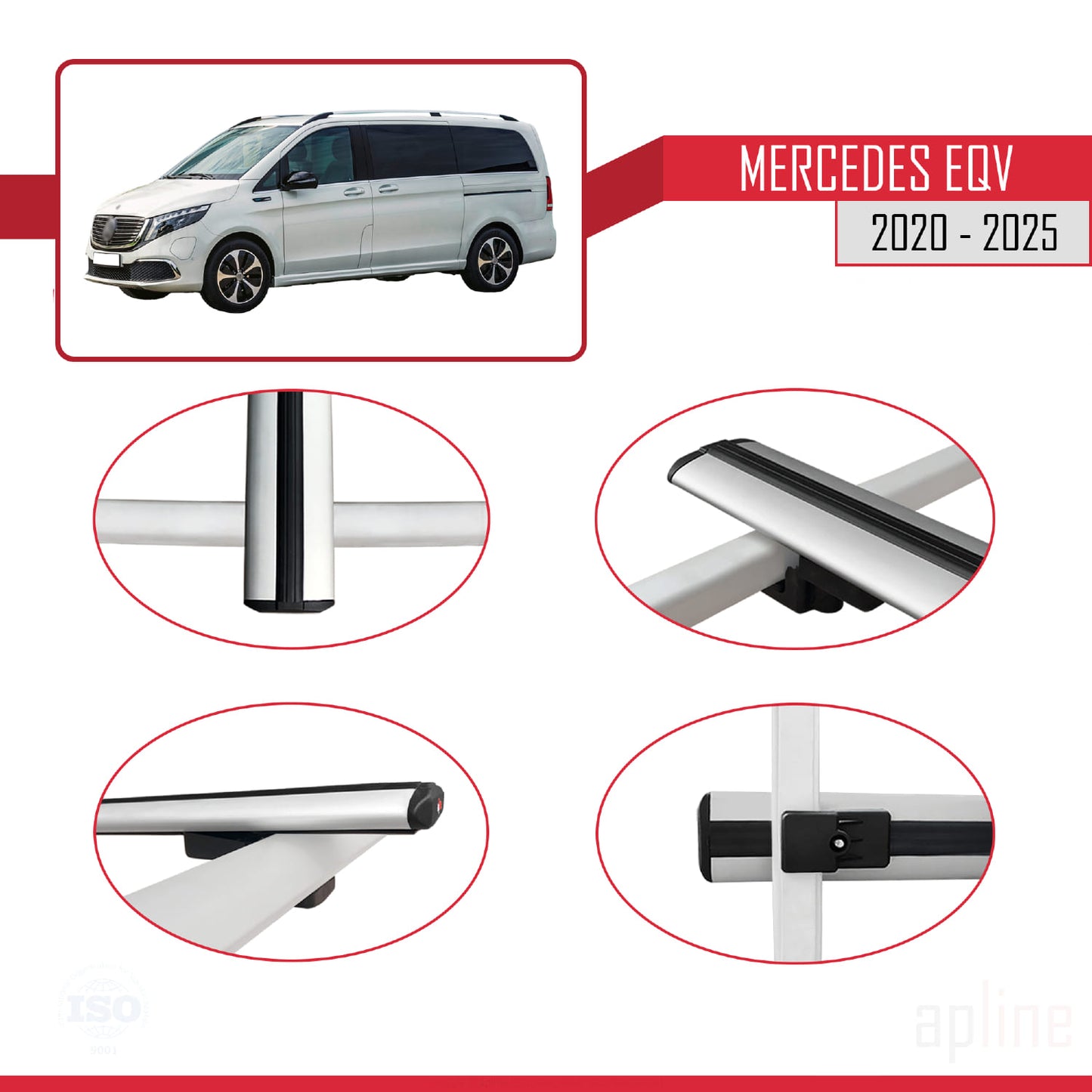 Kompatibel mit Mercedes EQV (W447) 2020-2025 BASIC Model Relingträger Dachträger Auto Gepäckträger Grau Aluminium 3 Stangen