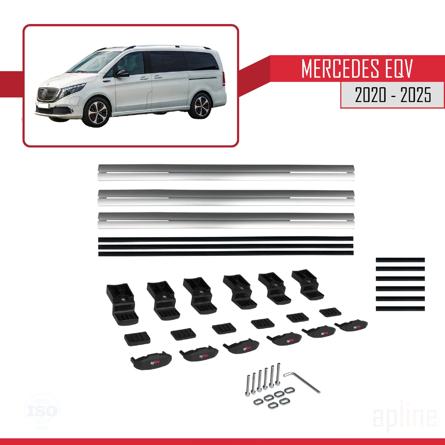 Kompatibel mit Mercedes EQV (W447) 2020-2025 BASIC Model Relingträger Dachträger Auto Gepäckträger Grau Aluminium 3 Stangen