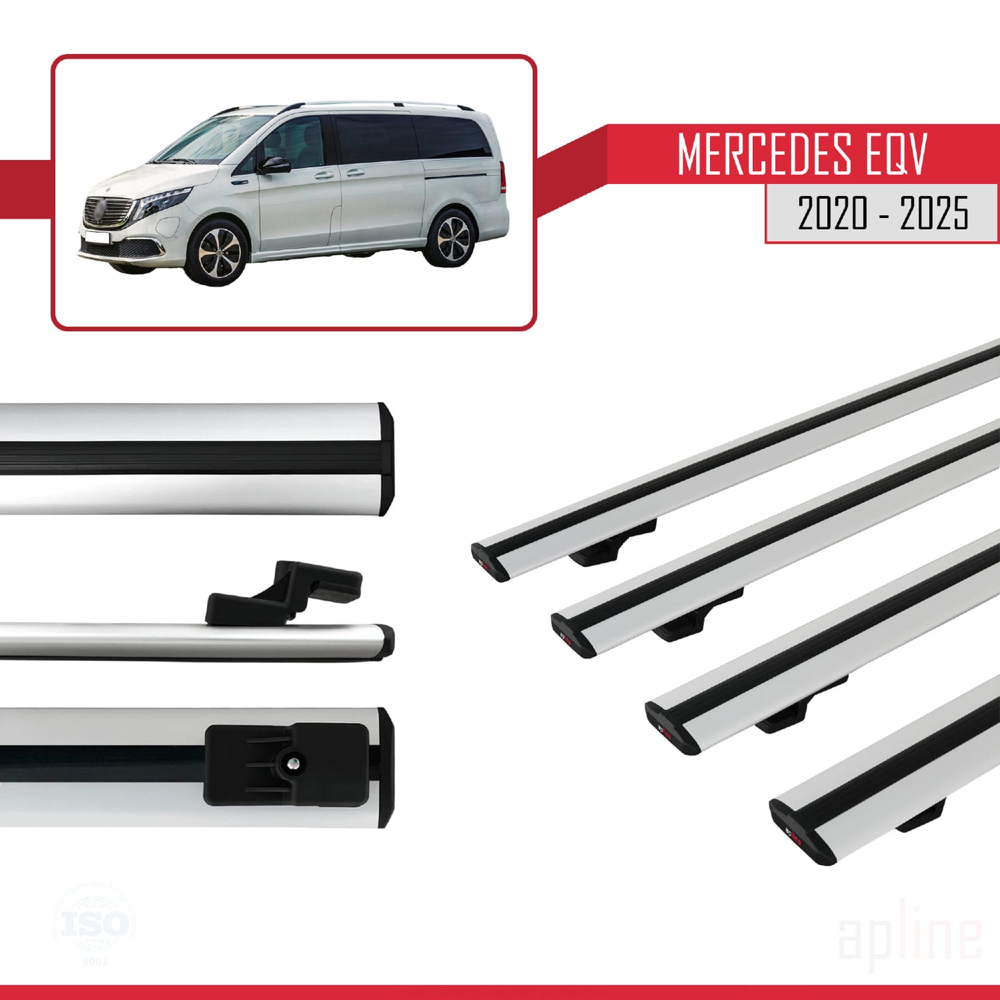 Kompatibel mit Mercedes EQV (W447) 2020-2025 BASIC Model Relingträger Dachträger Auto Gepäckträger Grau Aluminium 4 Stangen