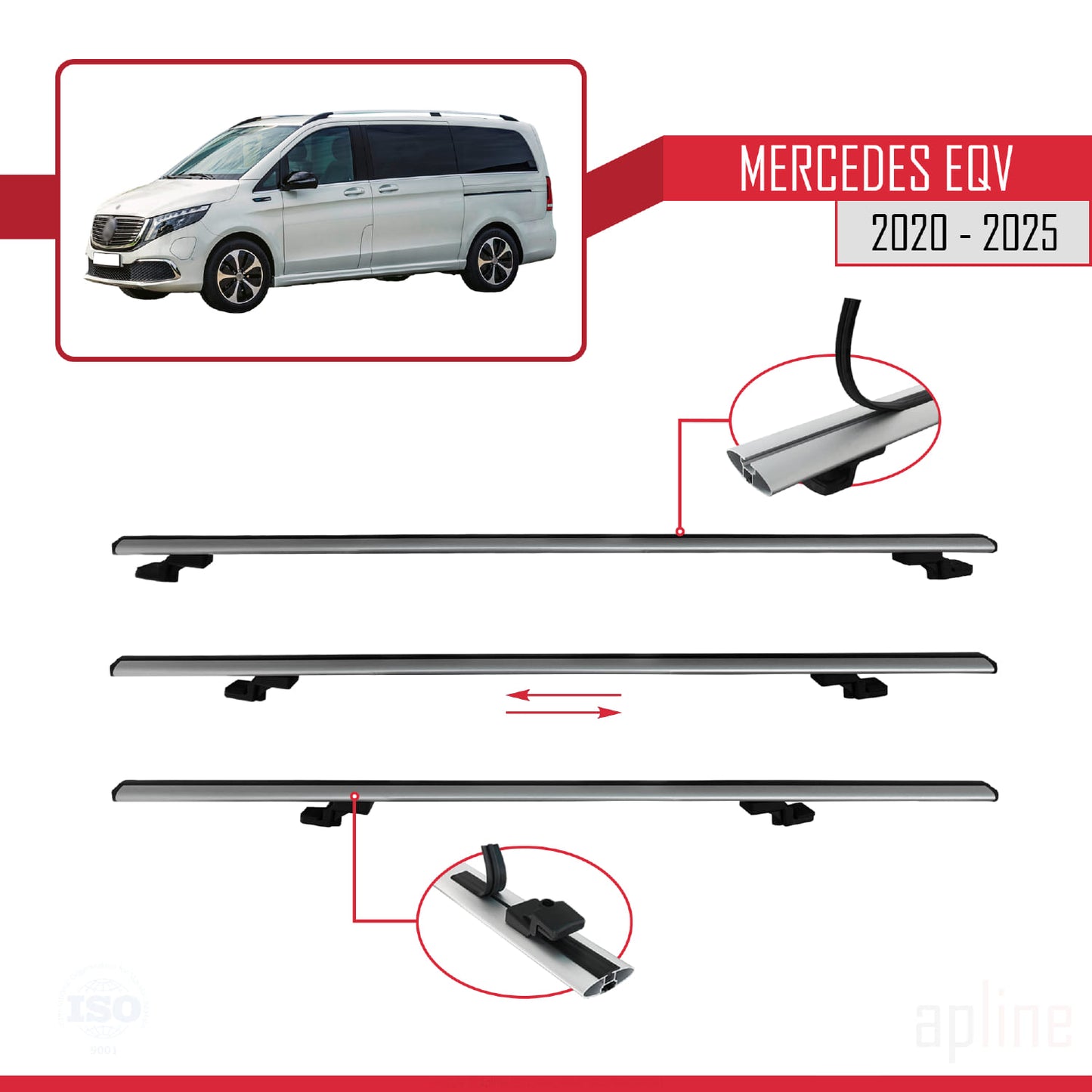 Kompatibel mit Mercedes EQV (W447) 2020-2025 BASIC Model Relingträger Dachträger Auto Gepäckträger Grau Aluminium 4 Stangen