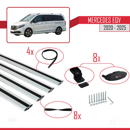 Kompatibel mit Mercedes EQV (W447) 2020-2025 BASIC Model Relingträger Dachträger Auto Gepäckträger Grau Aluminium 4 Stangen