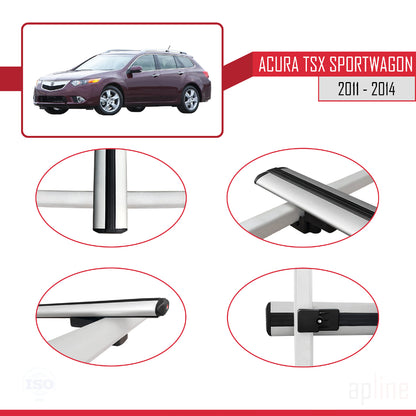 Kompatibel mit Acura TSX Sport Wagon 2011-2014 BASIC Modell Dachreling Gepäckträger Graues Aluminium 3-Stangen