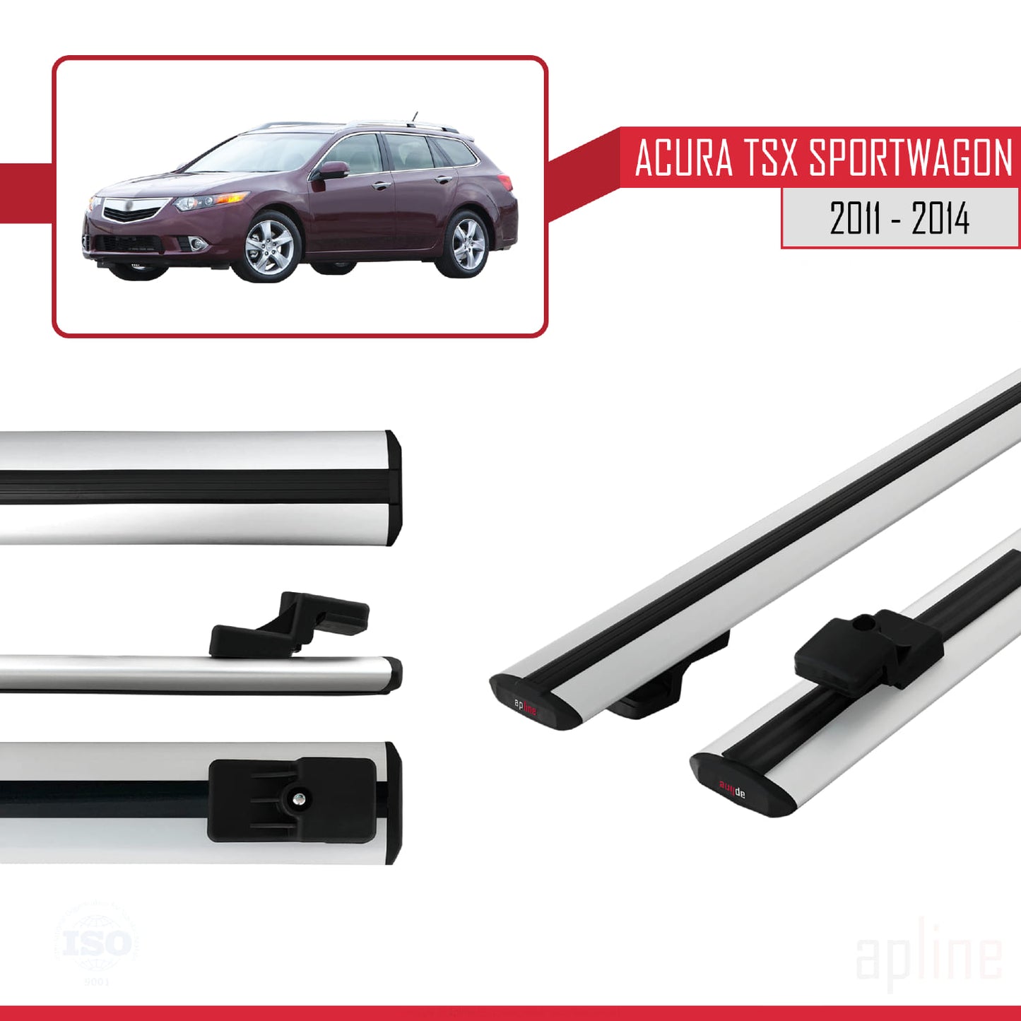 Kompatibel mit Acura TSX Sport Wagon 2011-2014 BASIC Modell Dachreling Gepäckträger Graues Aluminium 2 Stangen