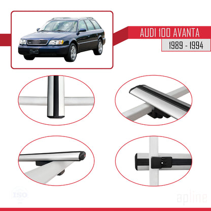 Kompatibel mit Audi 100 Avanta 1989-1994 Basismodell Dachgepäckträger, graues Aluminium, 2 Stangen