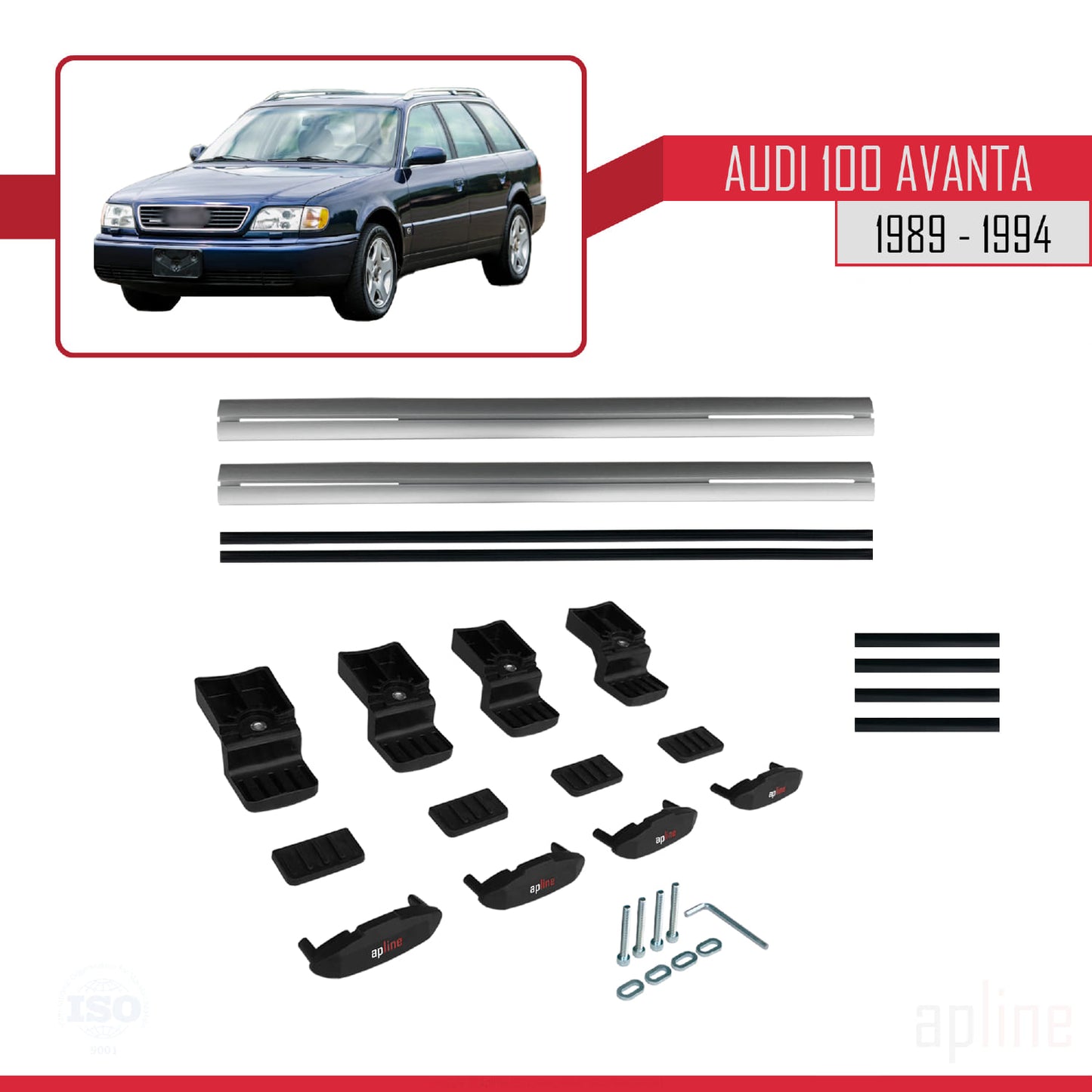 Kompatibel mit Audi 100 Avanta 1989-1994 Basismodell Dachgepäckträger, graues Aluminium, 2 Stangen