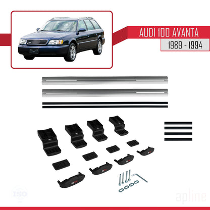 Kompatibel mit Audi 100 Avanta 1989-1994 Basismodell Dachgepäckträger, graues Aluminium, 2 Stangen