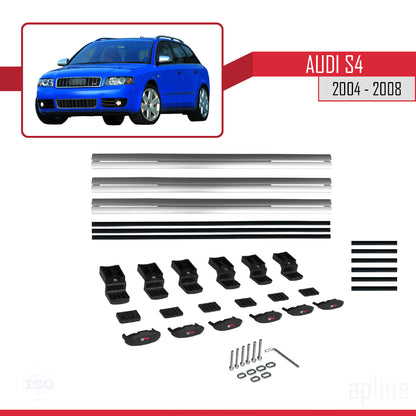 Kompatibel mit Audi S4 2004-2008 Basismodell Dachgepäckträger, graues Aluminium, 3-Stangen