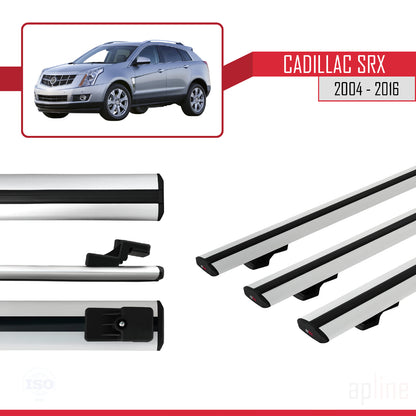 Kompatibel mit Cadillac SRX 2004-2016 BASIC Modell Dachgepäckträger, graues Aluminium, 3 Stangen