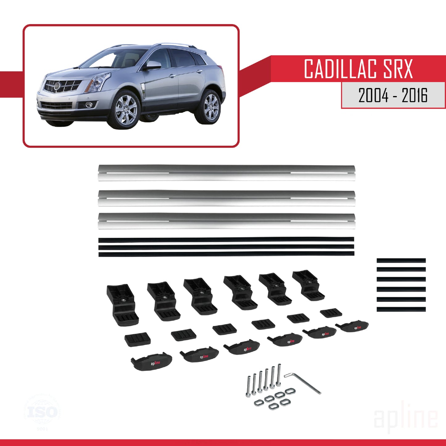 Kompatibel mit Cadillac SRX 2004-2016 BASIC Modell Dachgepäckträger, graues Aluminium, 3 Stangen