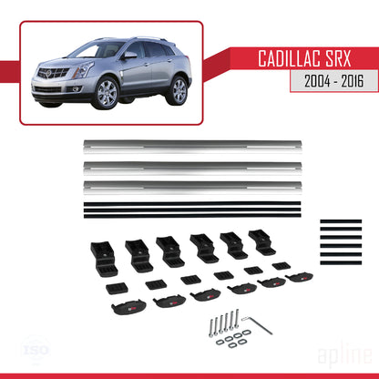 Kompatibel mit Cadillac SRX 2004-2016 BASIC Modell Dachgepäckträger, graues Aluminium, 3 Stangen