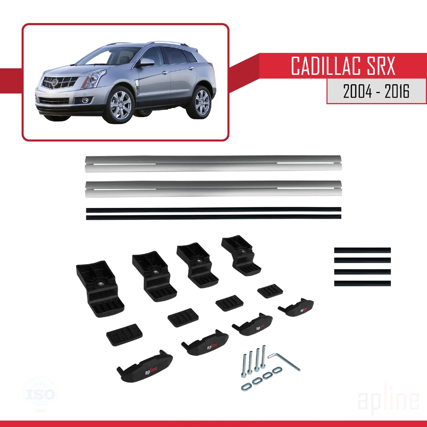 Kompatibel mit Cadillac SRX 2004-2016 BASIC Modell Dachgepäckträger, graues Aluminium, 2 Stangen