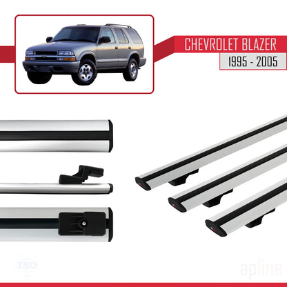 Kompatibel mit Chevrolet Blazer 1995-2005 BASIC Modell Dachreling Gepäckträger Graues Aluminium 3 Stangen