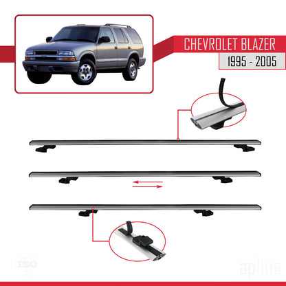 Kompatibel mit Chevrolet Blazer 1995-2005 BASIC Modell Dachreling Gepäckträger Graues Aluminium 3 Stangen