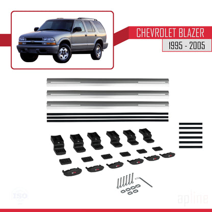 Kompatibel mit Chevrolet Blazer 1995-2005 BASIC Modell Dachreling Gepäckträger Graues Aluminium 3 Stangen