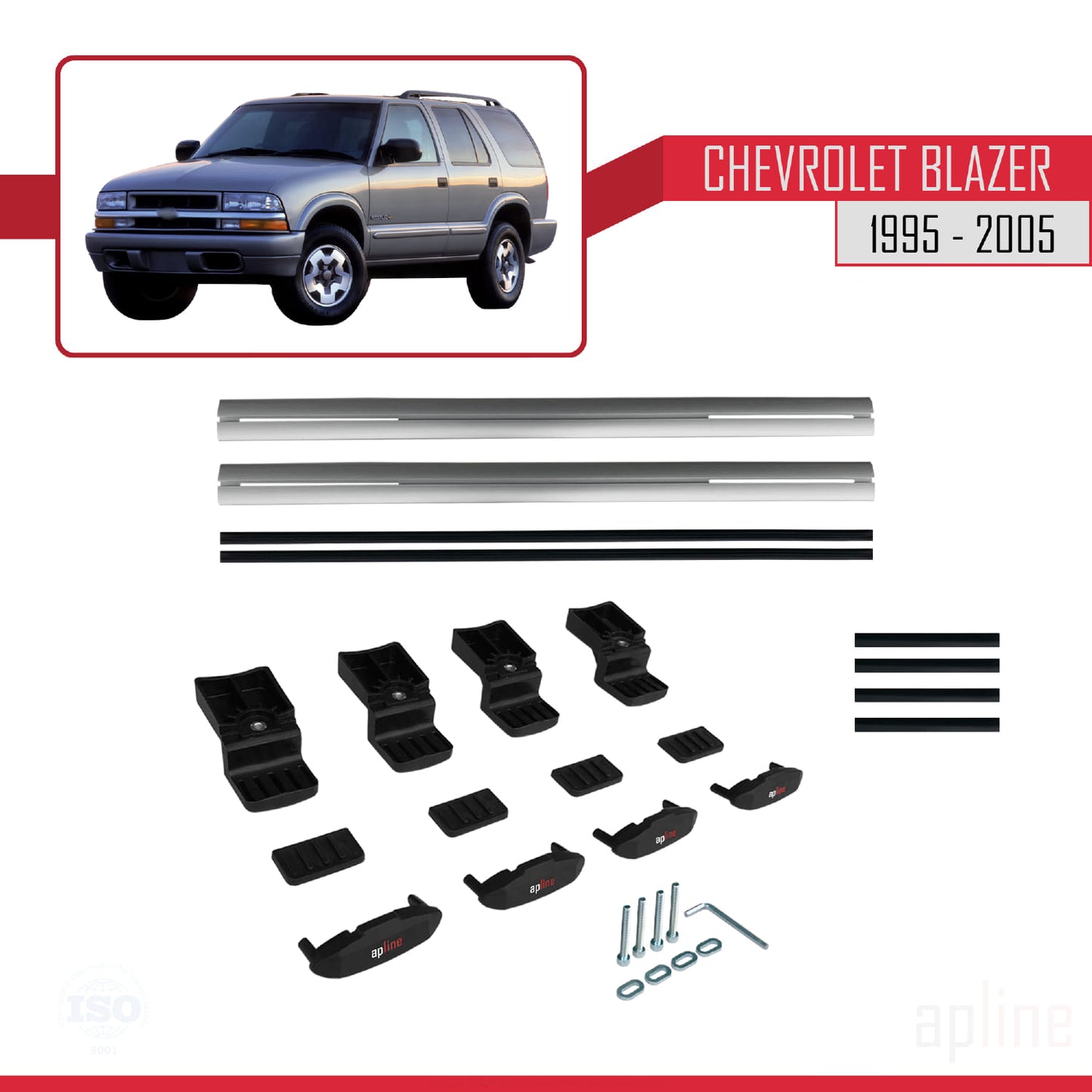 Kompatibel mit Chevrolet Blazer 1995-2005 BASIC Modell Dachgepäckträger, graues Aluminium, 2 Stangen