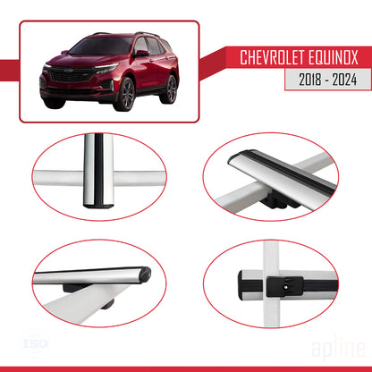 Kompatibel mit Chevrolet Equinox 2018-2024 BASIC Modell Dachgepäckträger, graues Aluminium, 3 Stangen