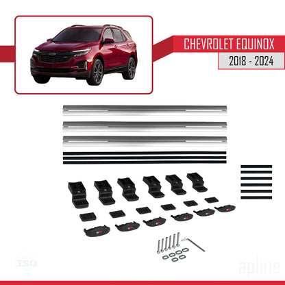 Kompatibel mit Chevrolet Equinox 2018-2024 BASIC Modell Dachgepäckträger, graues Aluminium, 3 Stangen