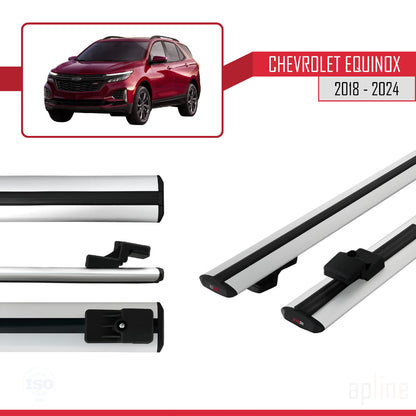 Kompatibel mit Chevrolet Equinox 2018-2024 BASIC Modell Dachgepäckträger, graues Aluminium, 2 Stangen