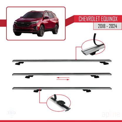 Kompatibel mit Chevrolet Equinox 2018-2024 BASIC Modell Dachgepäckträger, graues Aluminium, 2 Stangen