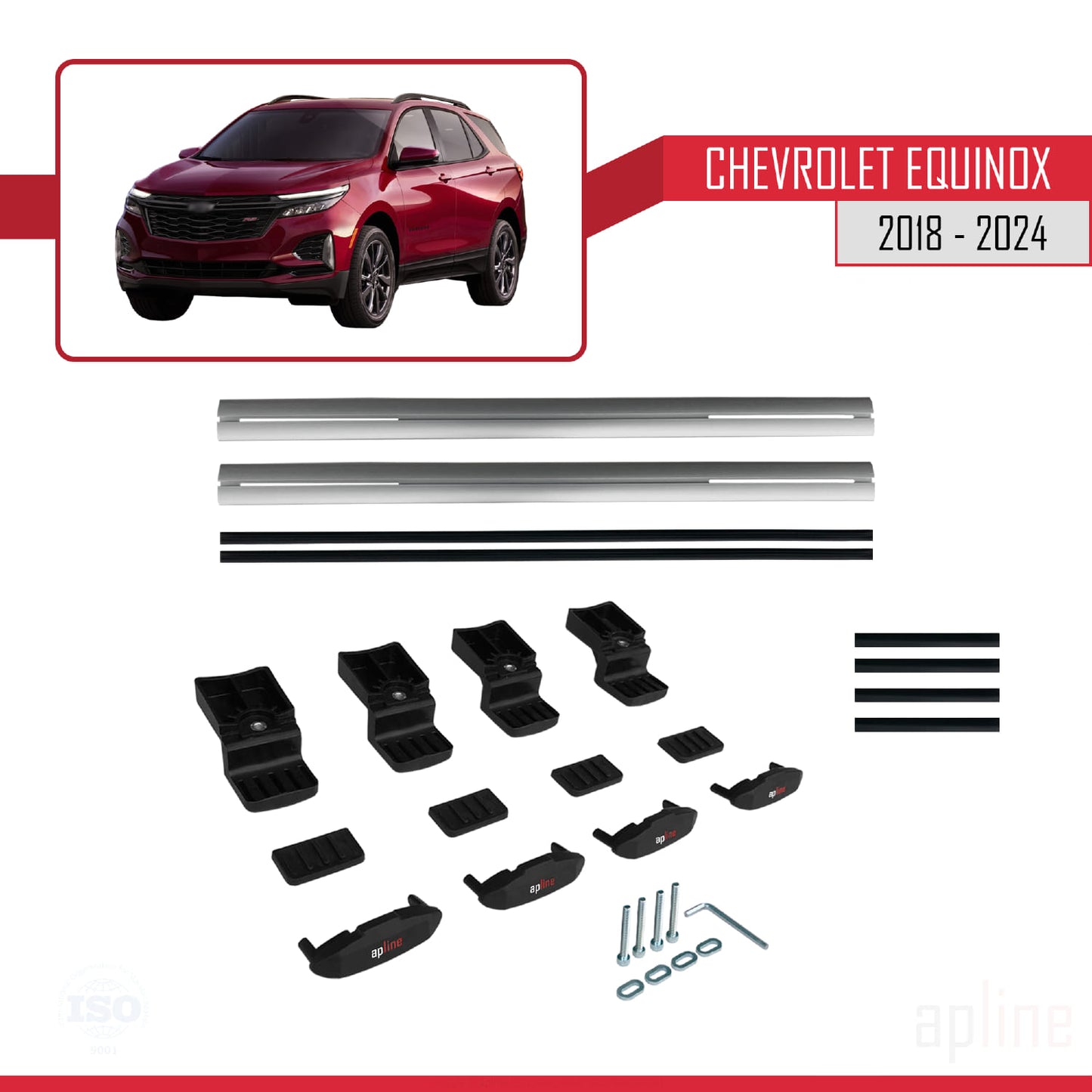 Kompatibel mit Chevrolet Equinox 2018-2024 BASIC Modell Dachgepäckträger, graues Aluminium, 2 Stangen